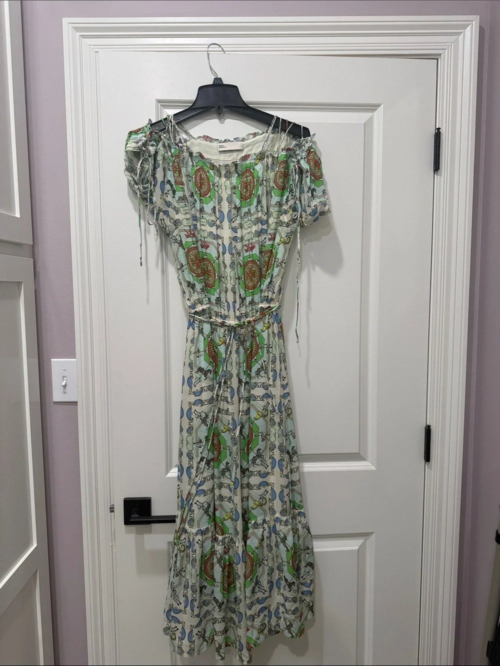 Tory Burch Green Cream silk carousel logo Dress 14 $698